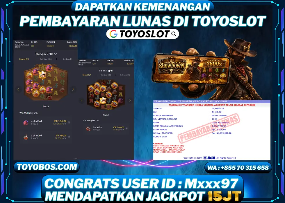 TOYOSLOT - BUKTI KEMENANGAN Wild Bounty Showdown Rp15,000,000,- LUNAS